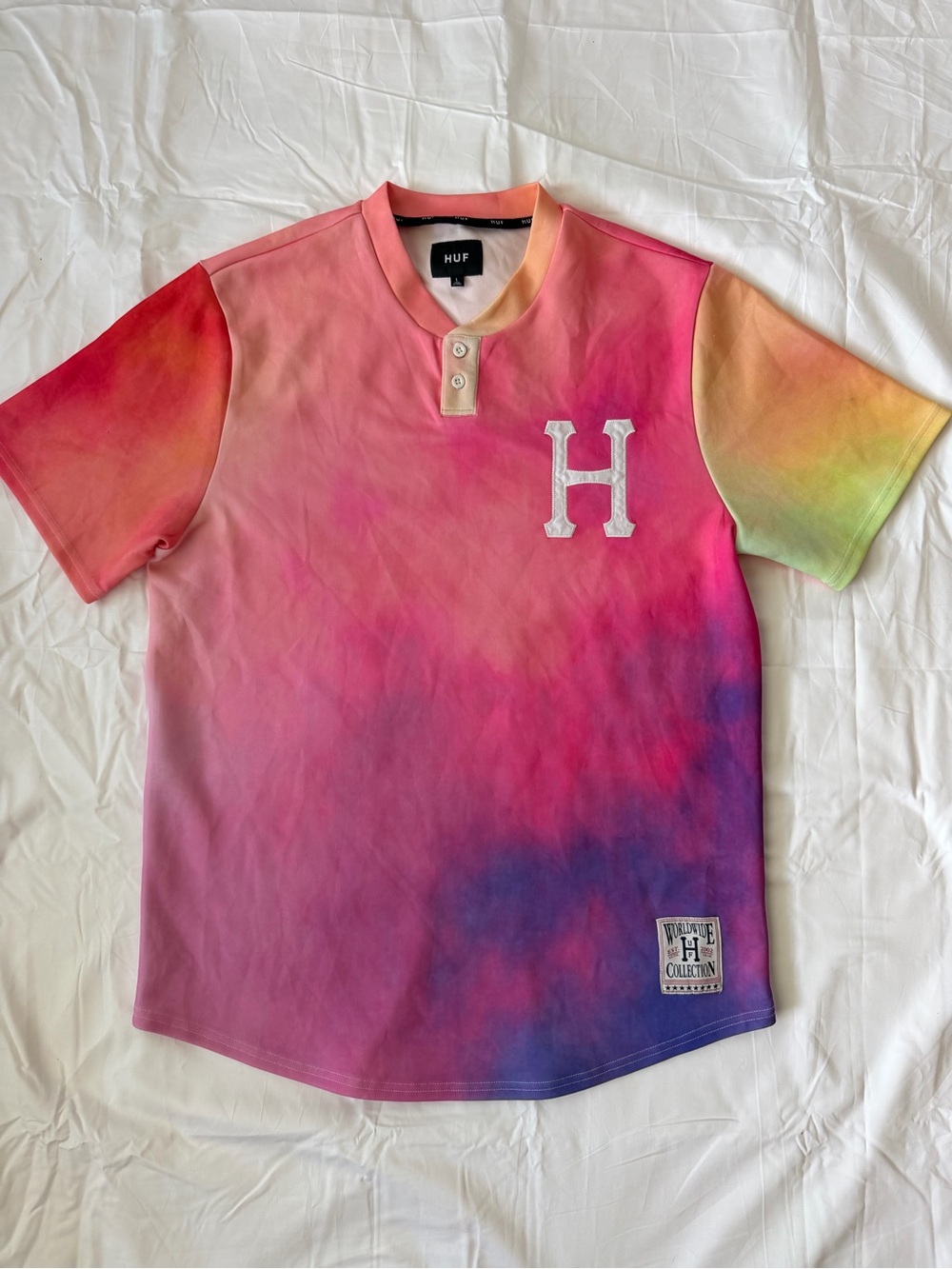 HUF Worldwide Gradient Tie Dye Polo Henley Size L Embroidered H Streetwear